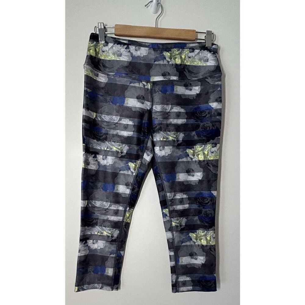 MONDETTA Leggings Workout Yoga Women Size Medium Gray Stripes Floral